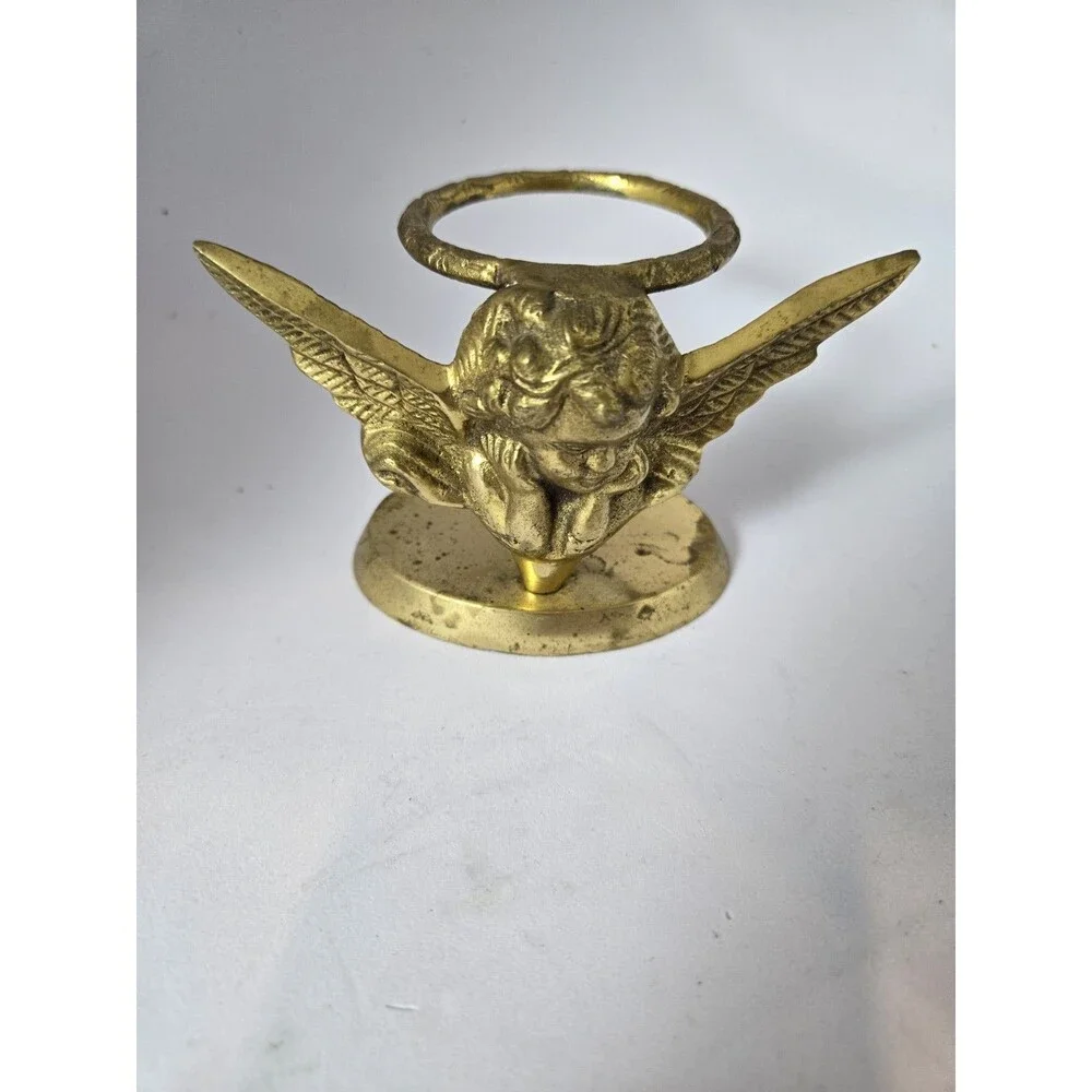 Vintage Cast Brass Angel Cherub Wings Ring/Candle Holder/Decor Piece India
